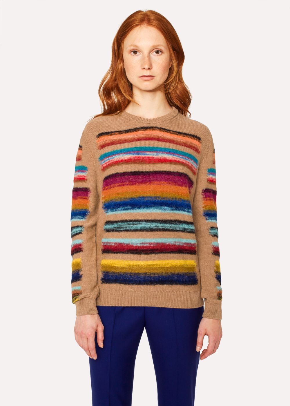 Paul Smith Women's Camel Wool-Blend Multi-Coloured Stripe Sweater