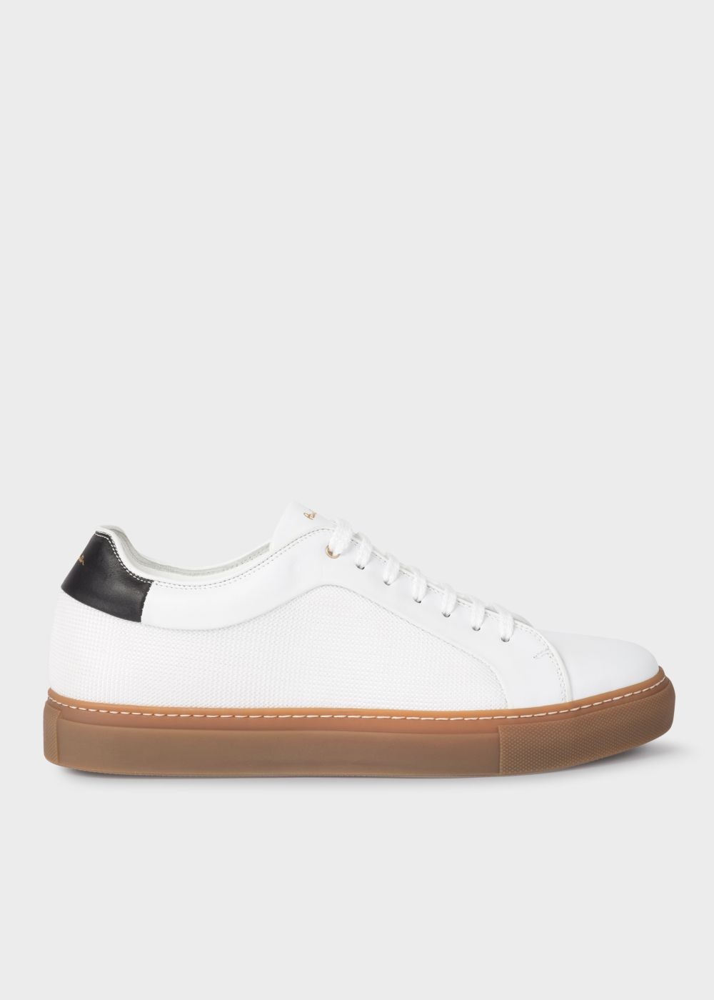 Paul Smith Men's White Leather 'basso' Shoe With Knitted Panels