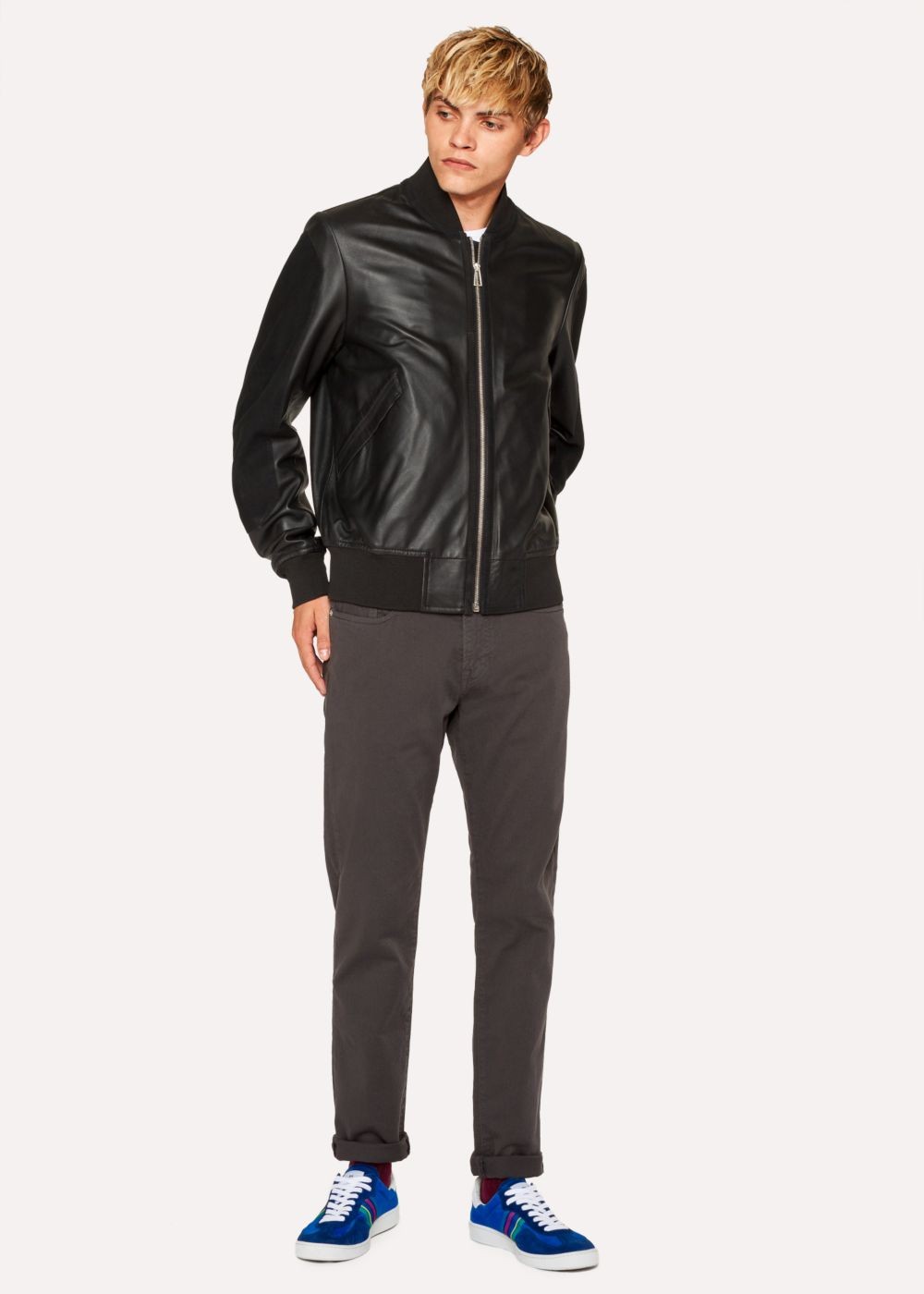 Paul Smith Men's Black Leather Bomber Coat With Suede Panels