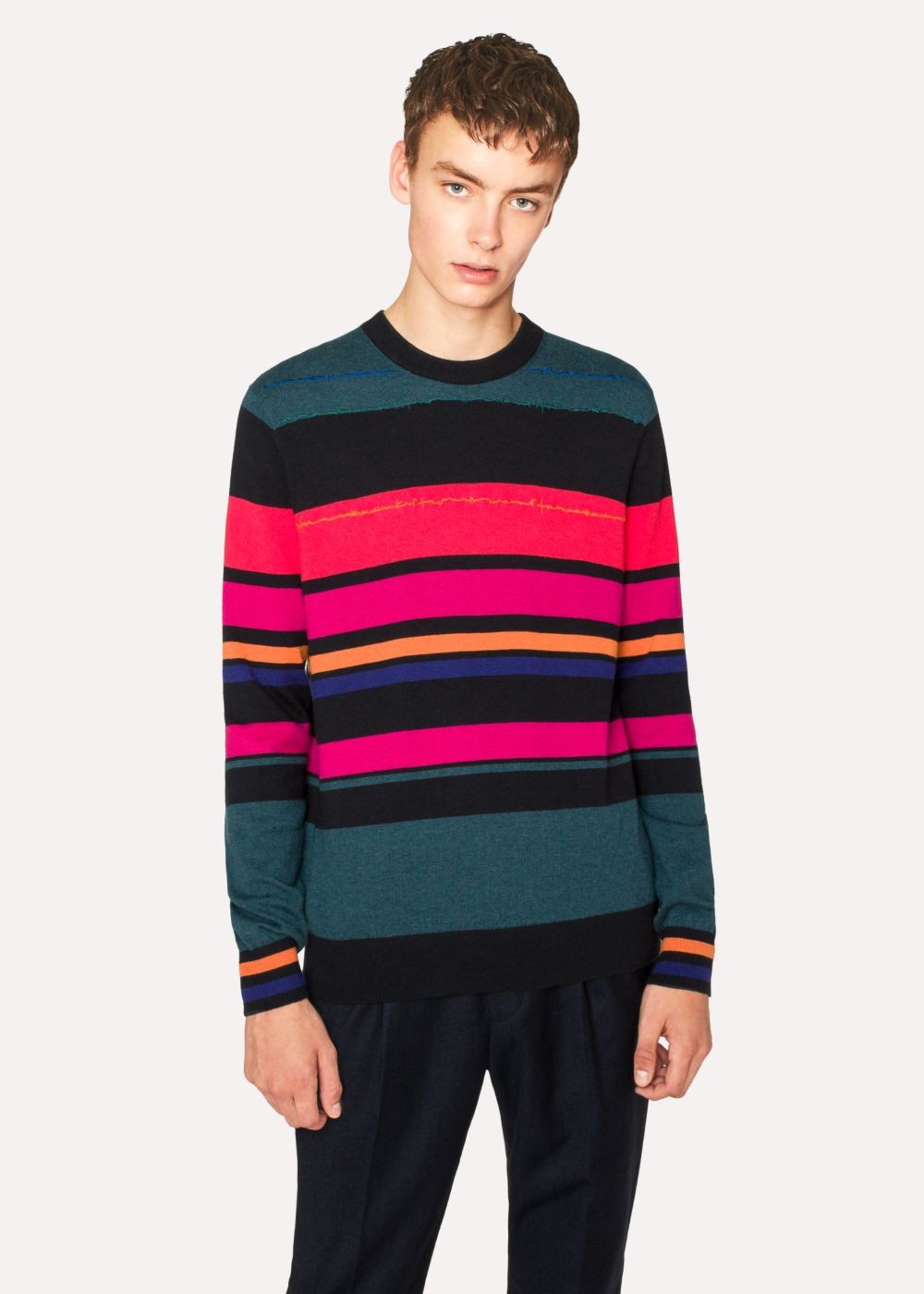 Paul Smith Men's Stripe And Embroidery Crew Neck Sweater