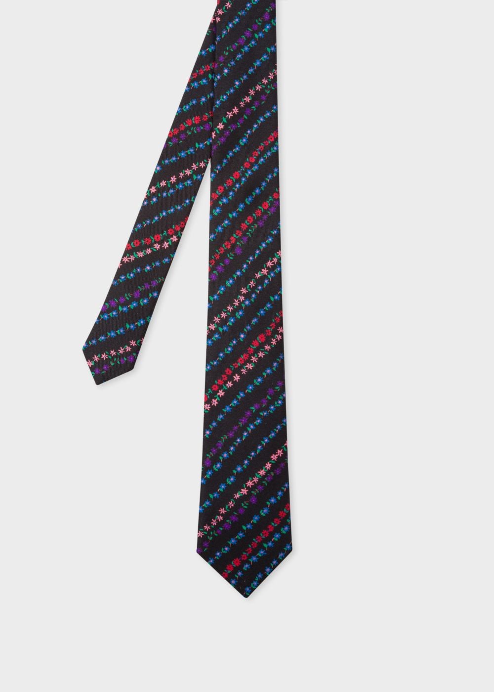 Paul Smith Men's Black 'floral Stripe' Print Narrow Silk Tie