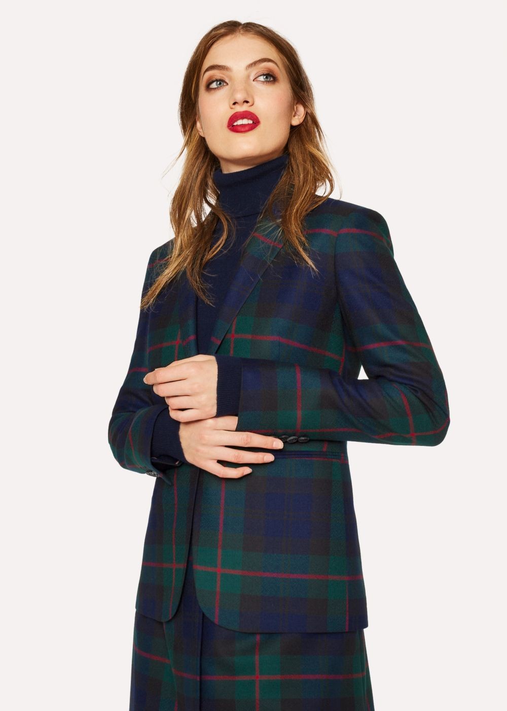 Paul Smith Women's Slim-Fit Navy, Green And Red Tartan One-Button Wool Blazer Clothing