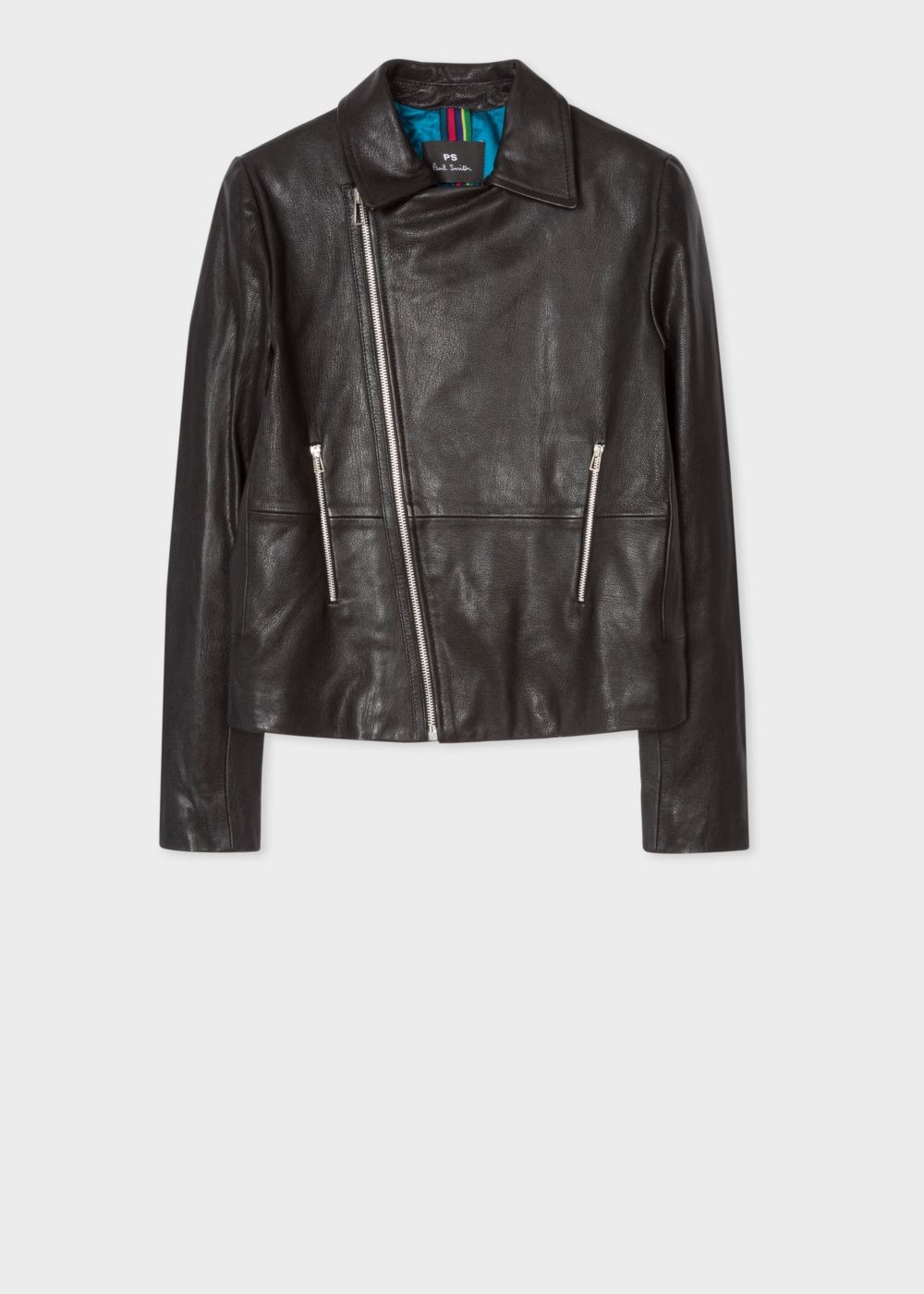 Paul Smith Womens's Black Leather Asymmetric Zip Biker Coat