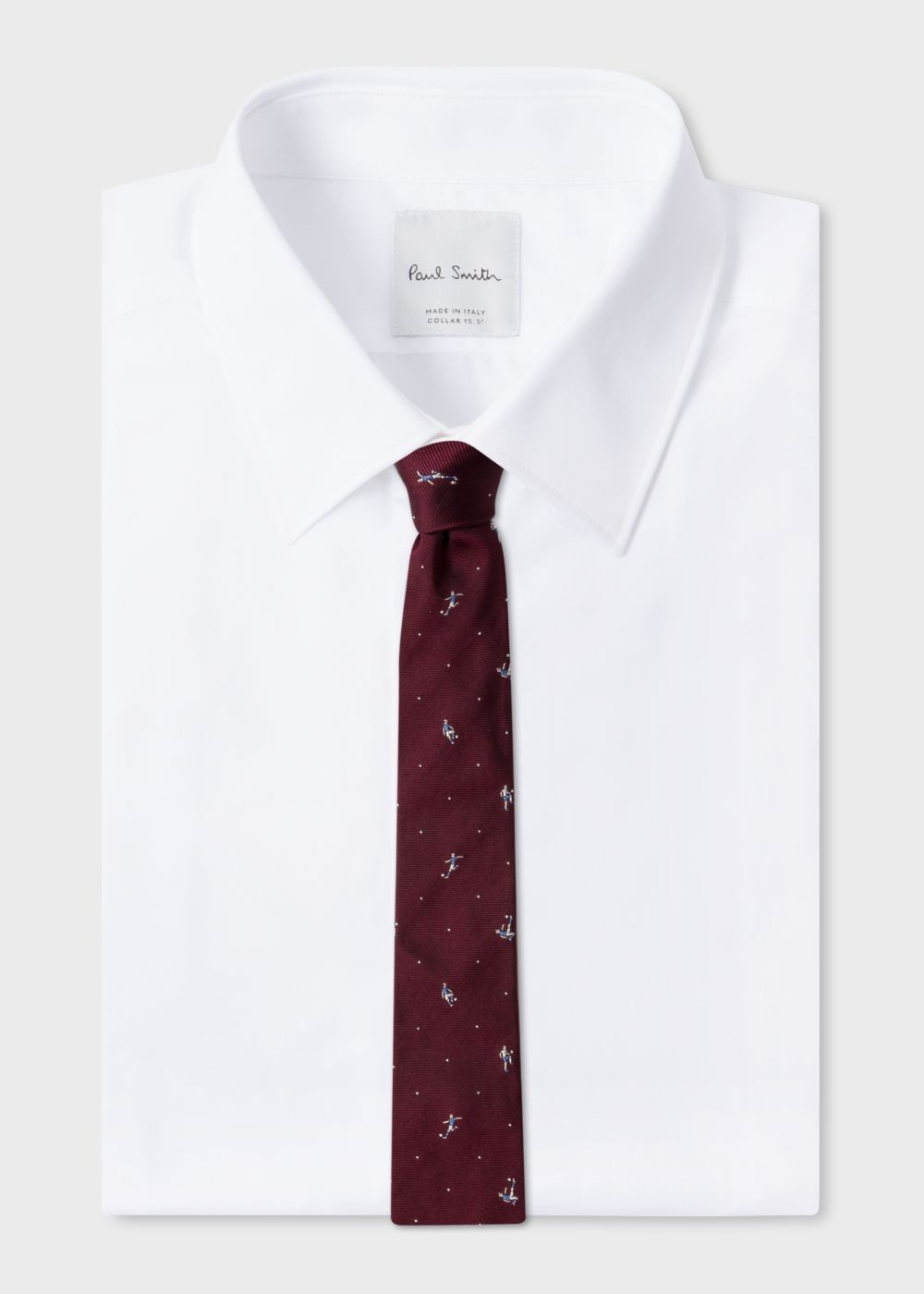 Paul Smith Men's Burgundy 'footballer' Motif Narrow Silk Tie