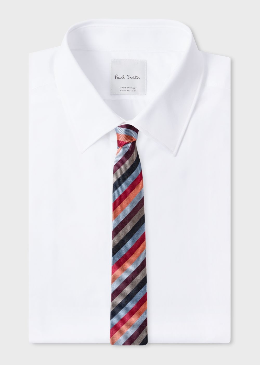 Paul Smith Mens's Light Blue Multi-Coloured Diagonal Stripe Narrow Silk Tie