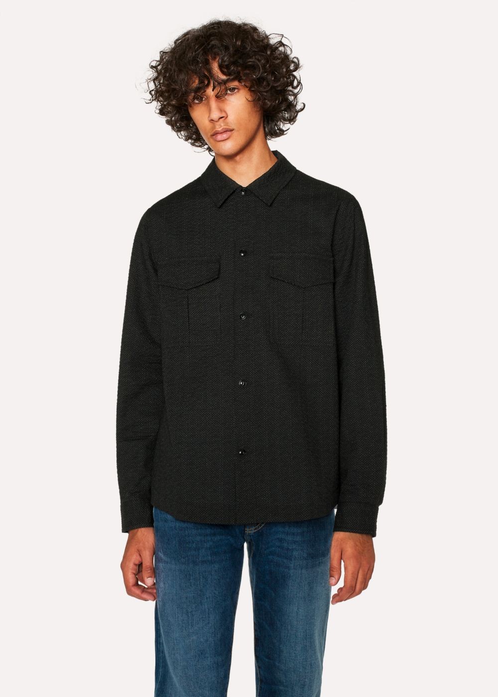 Paul Smith Mens's Classic-Fit Black Dotted Line Seersucker Patch-Pocket Tshirts