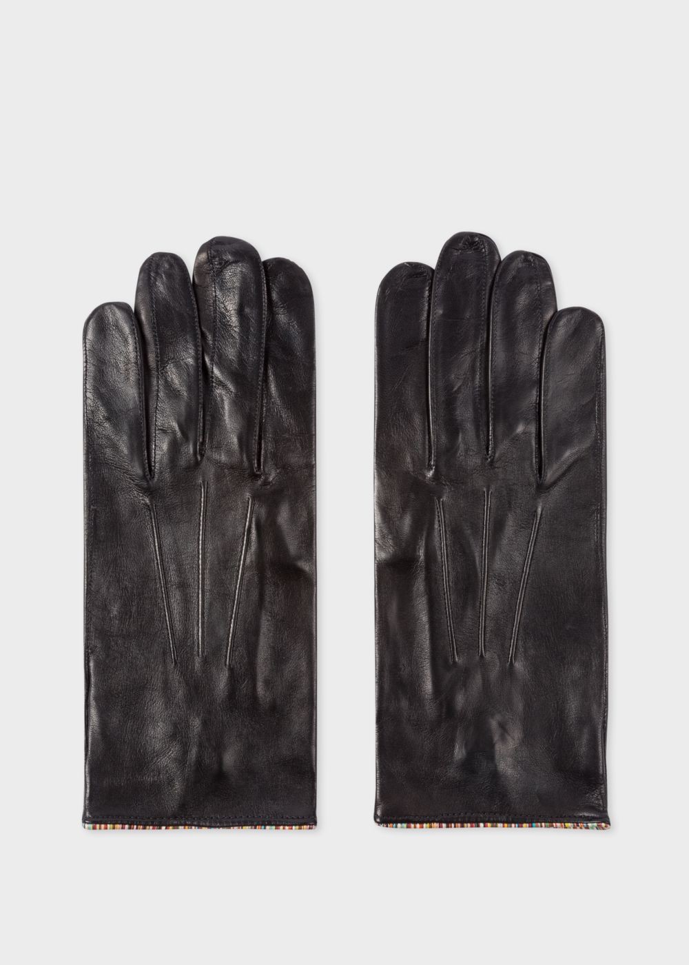 Paul Smith Mens's Black Leather Gloves With 'signature Stripe' Piping