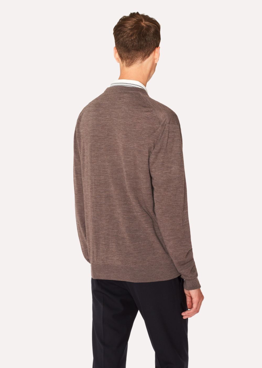 Paul Smith Men's Taupe Merino Wool Cardigan With Contrast Internal Trims Clothing