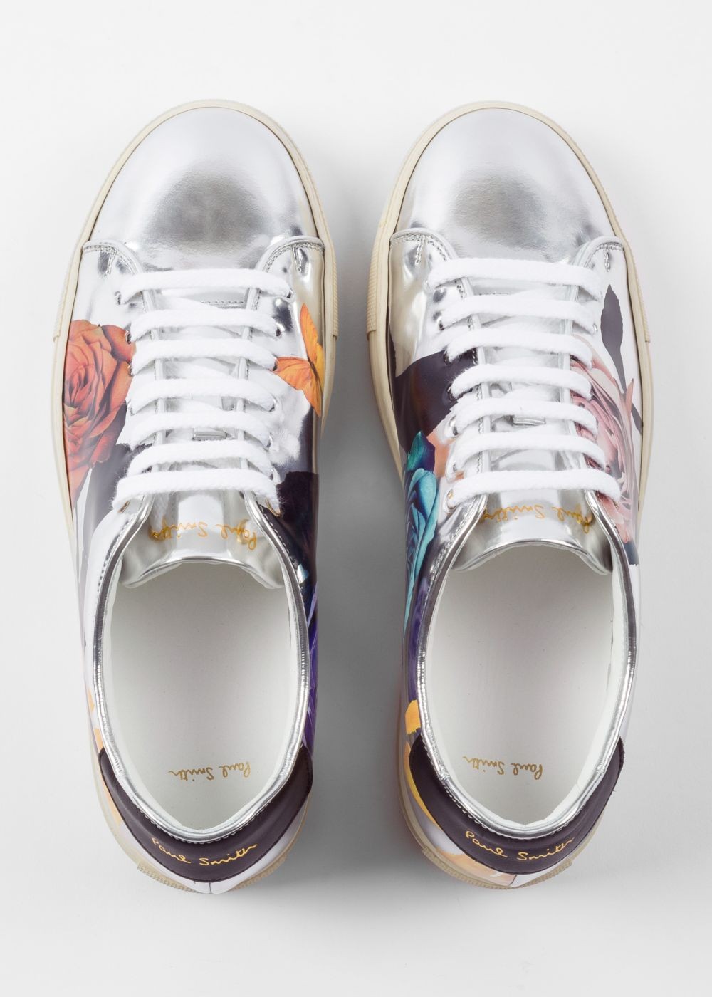 Paul Smith Womens's Silver 'rose' Print Leather 'basso' Sneaker