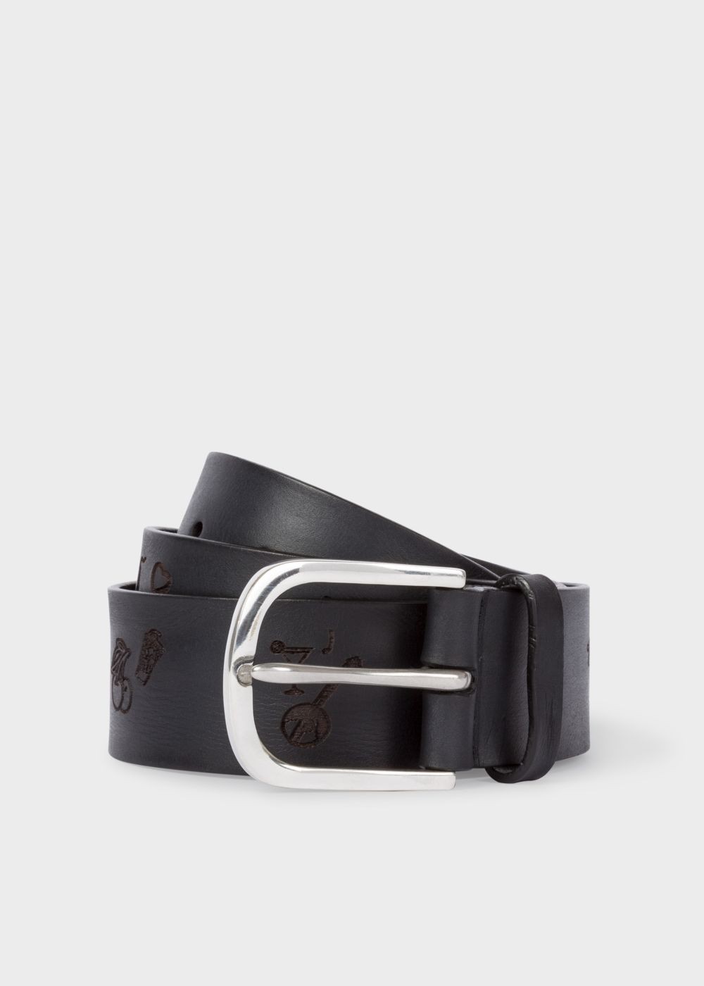 Paul Smith Men's Black Embossed 'soho' Pattern Leather Belt