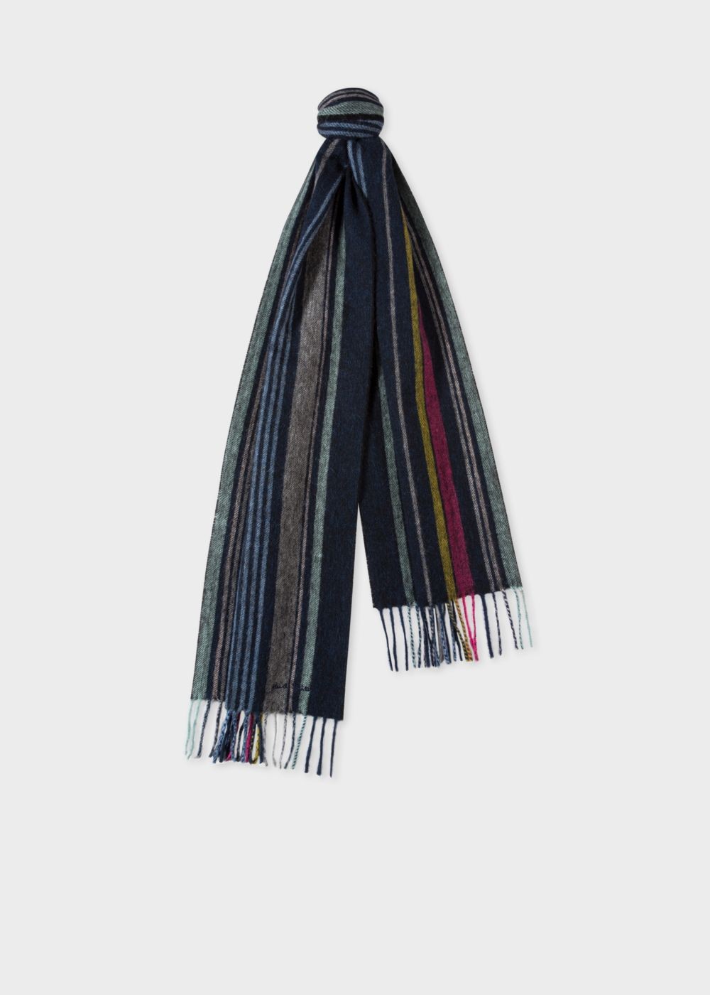 Paul Smith Men's Navy Multi-Coloured Stripe Lambswool Scarf