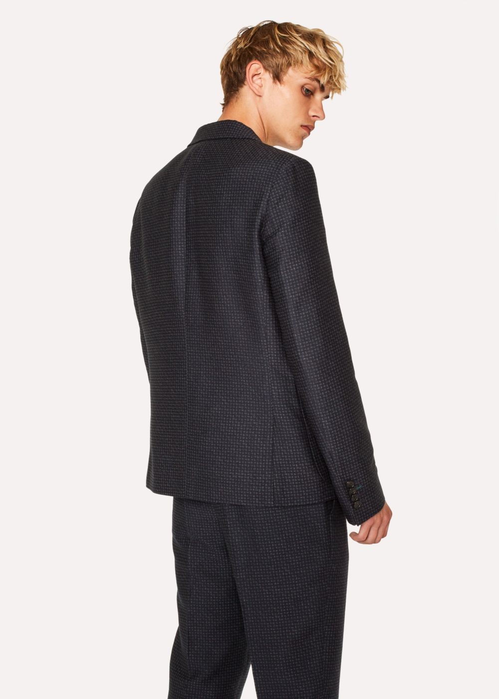 Paul Smith Men's Mid-Fit Dark Navy Textured-Check Wool-Blend Unlined Blazer Clothing