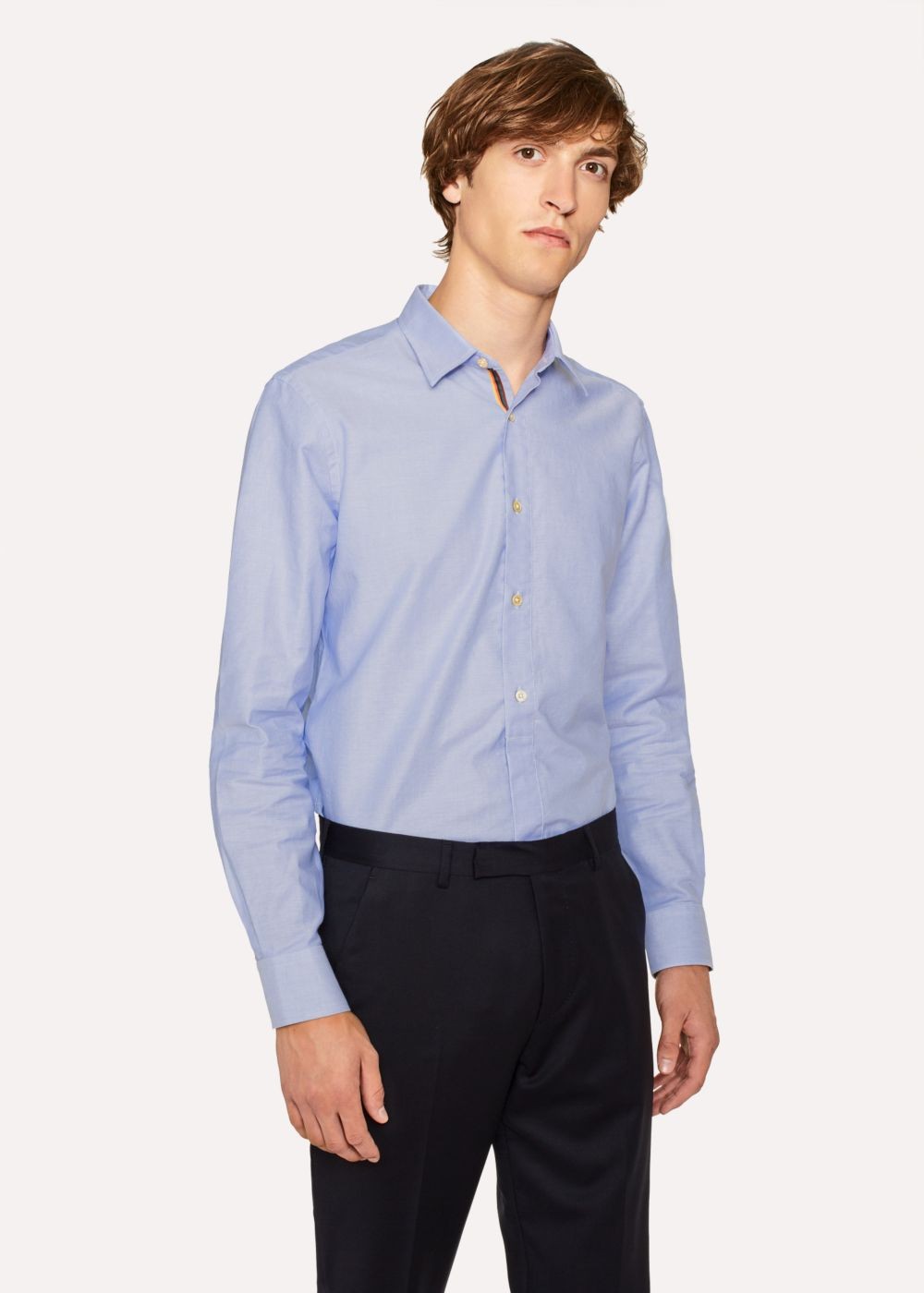 Paul Smith Men's Tailored-Fit Sky Blue Cotton 'artist Stripe' Cuff Oxford T-Shirts