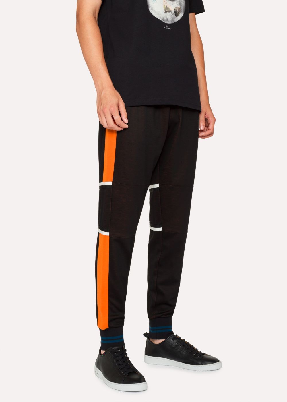 Paul Smith Mens's Black Colour-Block Panelled Cotton-Blend SweatPants