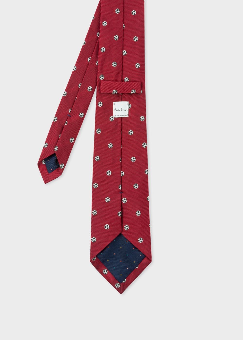 Paul Smith Men's Red Embroidered Football Motif Silk Tie