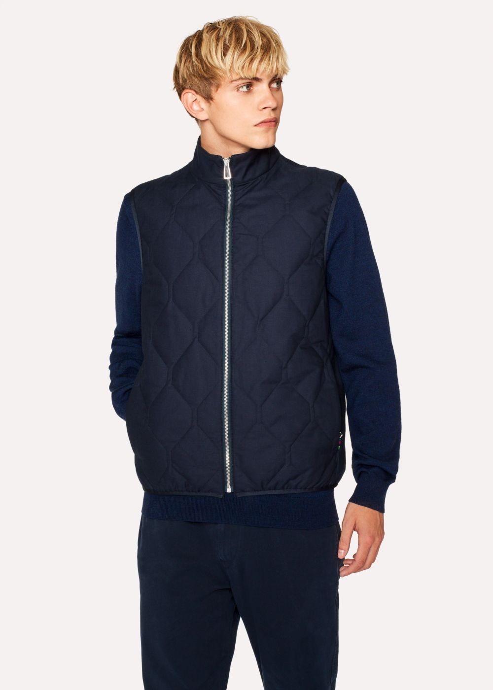 Paul Smith Men's Dark Navy Quilted Zip-Fastening Gilet Clothing