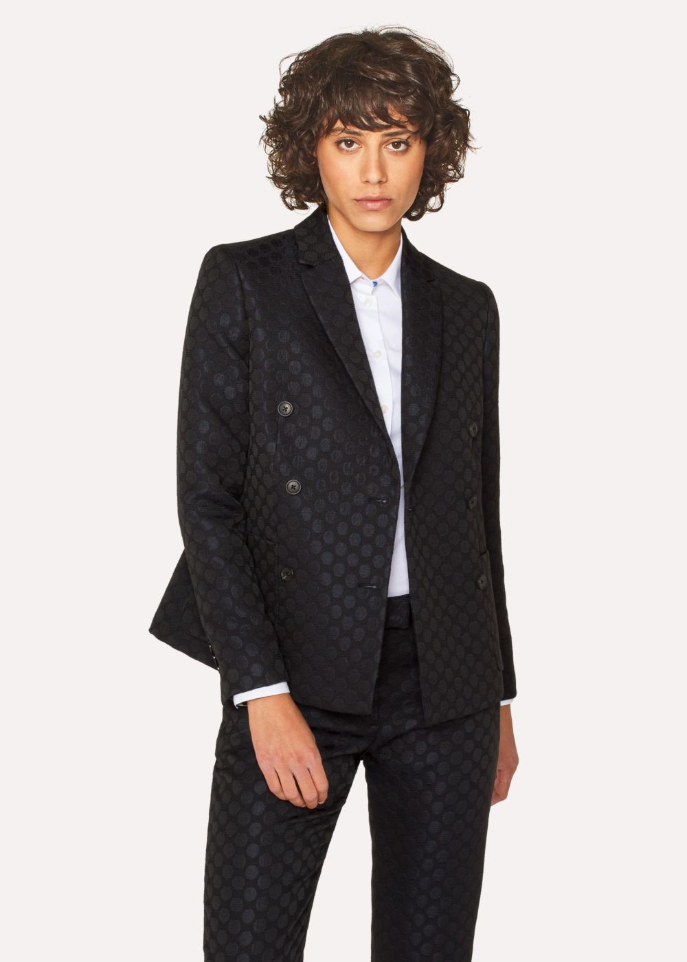 Paul Smith Lady's Black Polka Dot Jacquard Double-Breasted Blazer Clothing