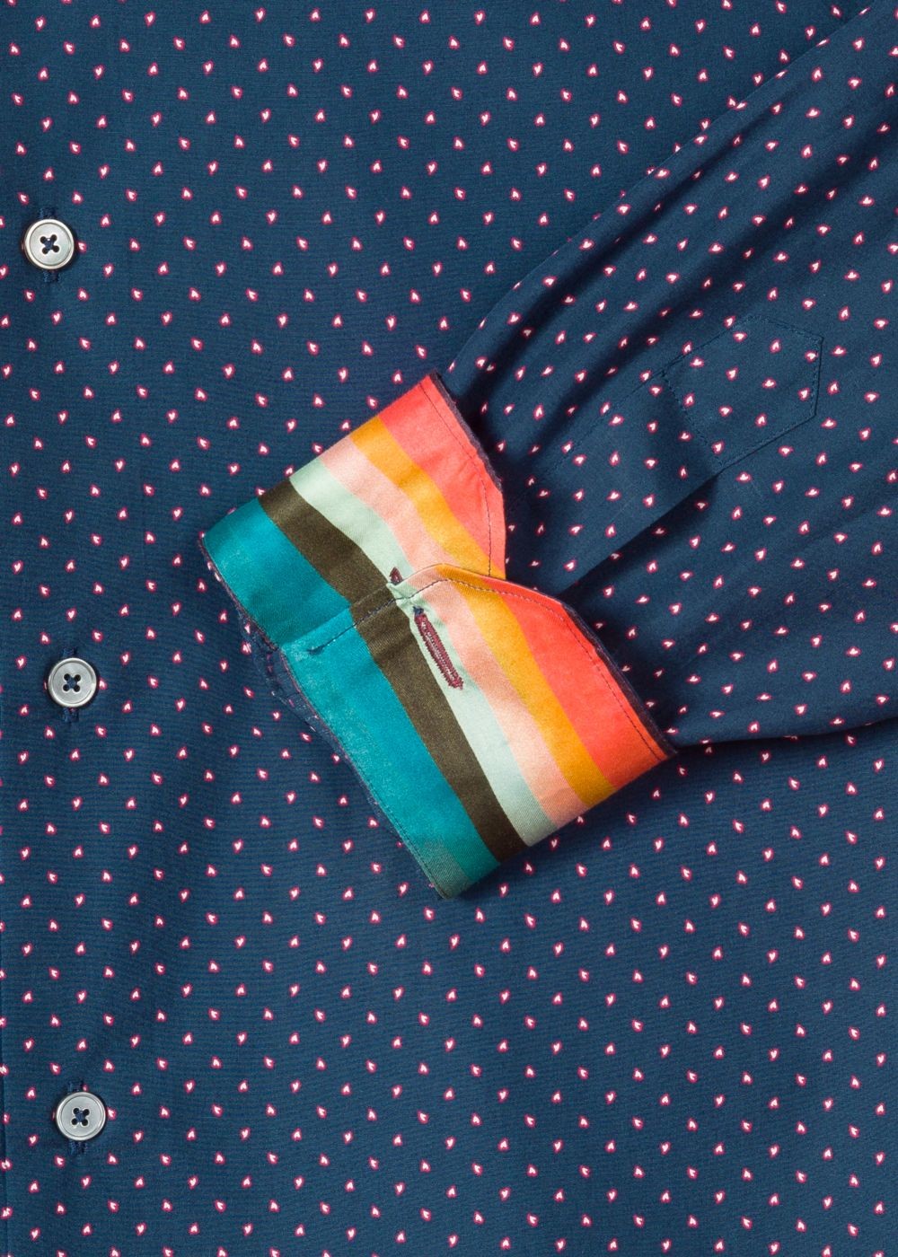 Paul Smith Men's Tailored-Fit Navy 'heart' Motif Cotton Tee With 'artist Stripe' Cuff Lining