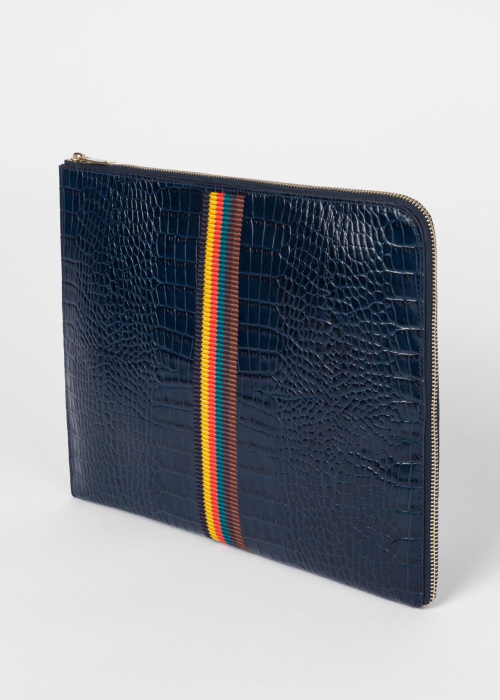 Paul Smith Men's Blue 'bright Stripe' Mock-Croc Leather Document Pouch Accessories