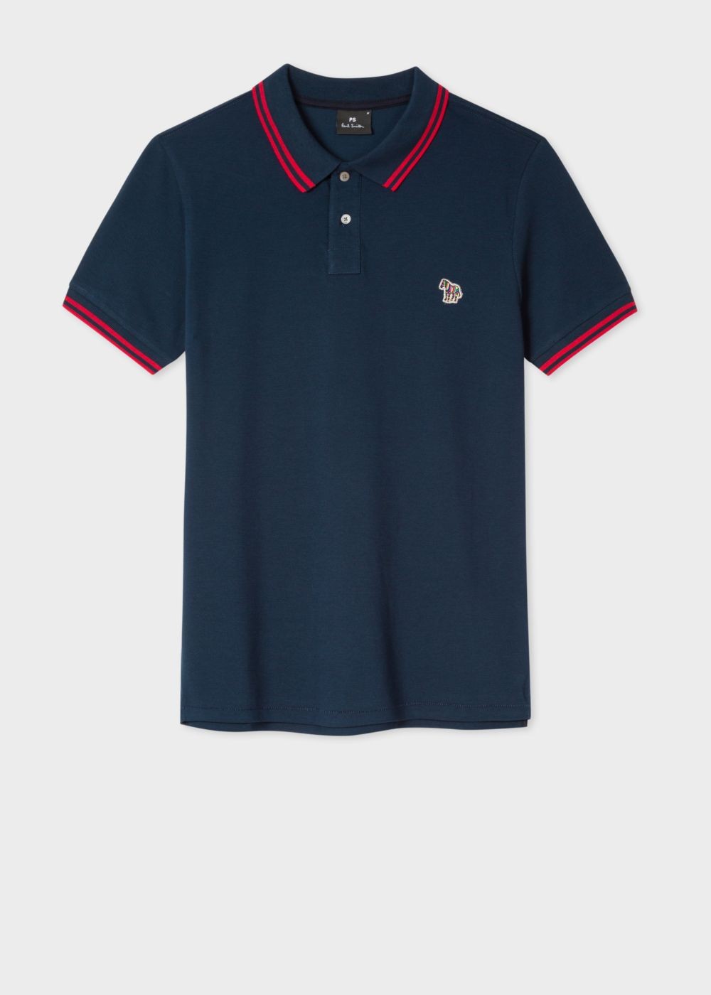 Paul Smith Men's Slim-Fit Navy Zebra Polo Tee With Red Tipping