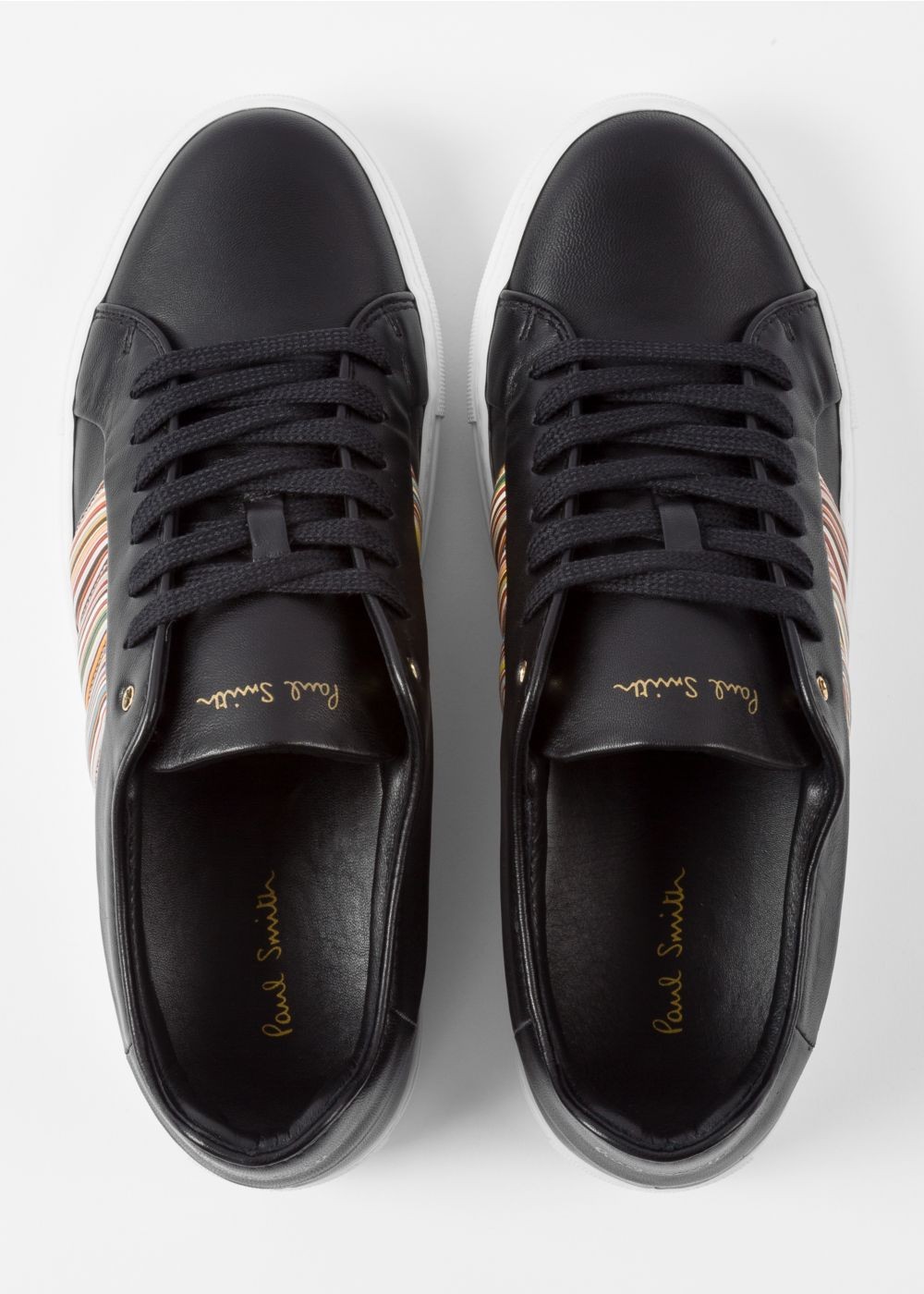 Paul Smith Men's Black Leather 'ivo' Sneaker With Signature Stripe Panels