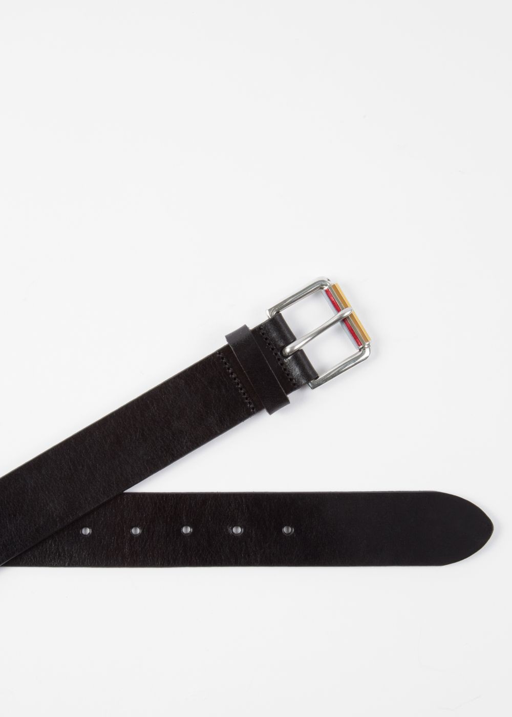 Paul Smith Mens's Black Leather Belt With Signature Stripe Roller