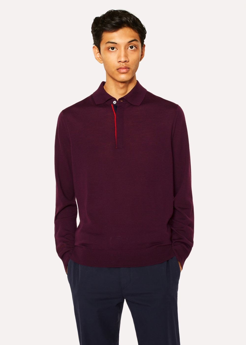 Paul Smith Mens's Damson Merino Wool Long-Sleeve Polo Shirts