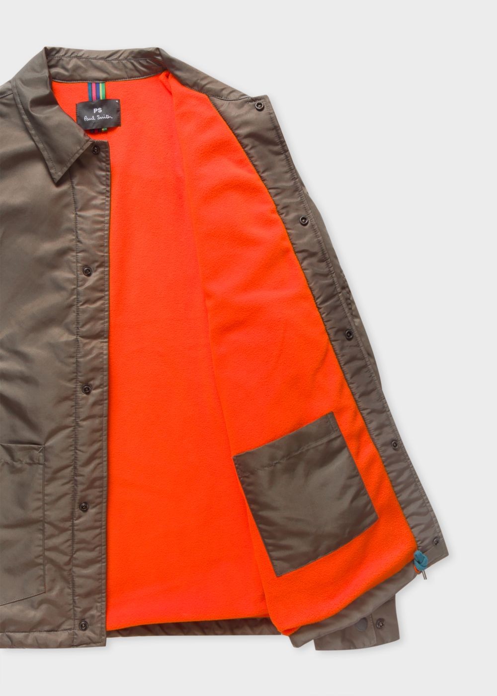 Paul Smith Mens's Khaki Work coat With Contrast Fleece Lining