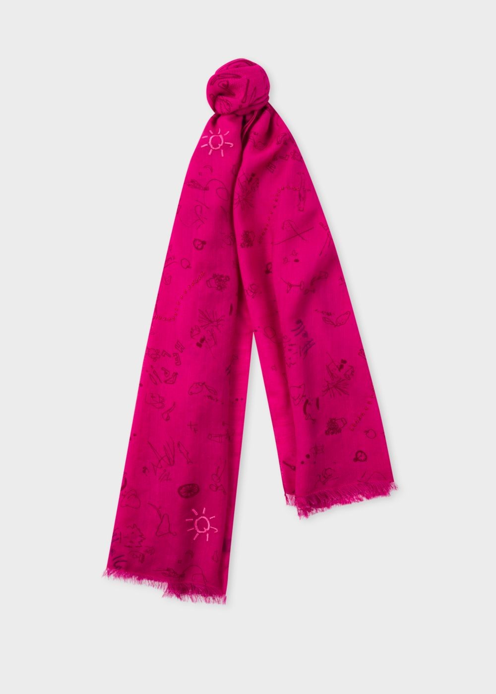 Paul Smith Women's Fuchsia 'paul's Sketchbook' Small Print Wool Scarf