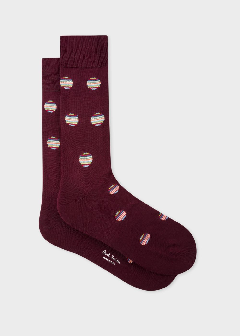 Paul Smith Men's Burgundy Polka Dot Stripe Socks