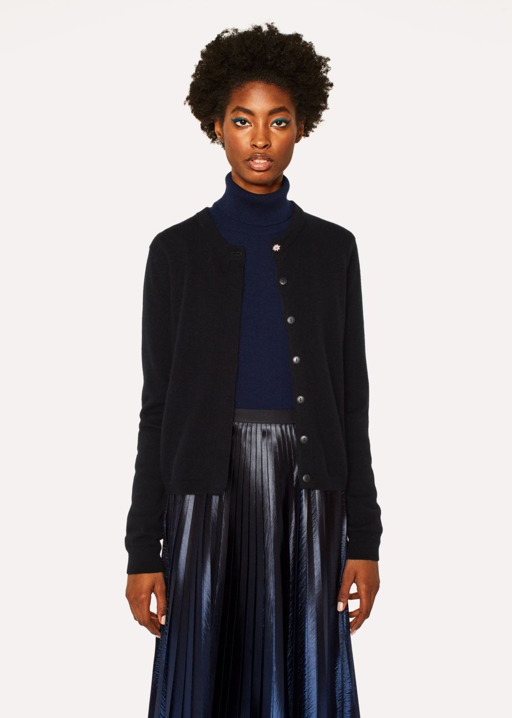 Paul Smith Womens's Black Cashmere Cardigan With Daisy Top Button