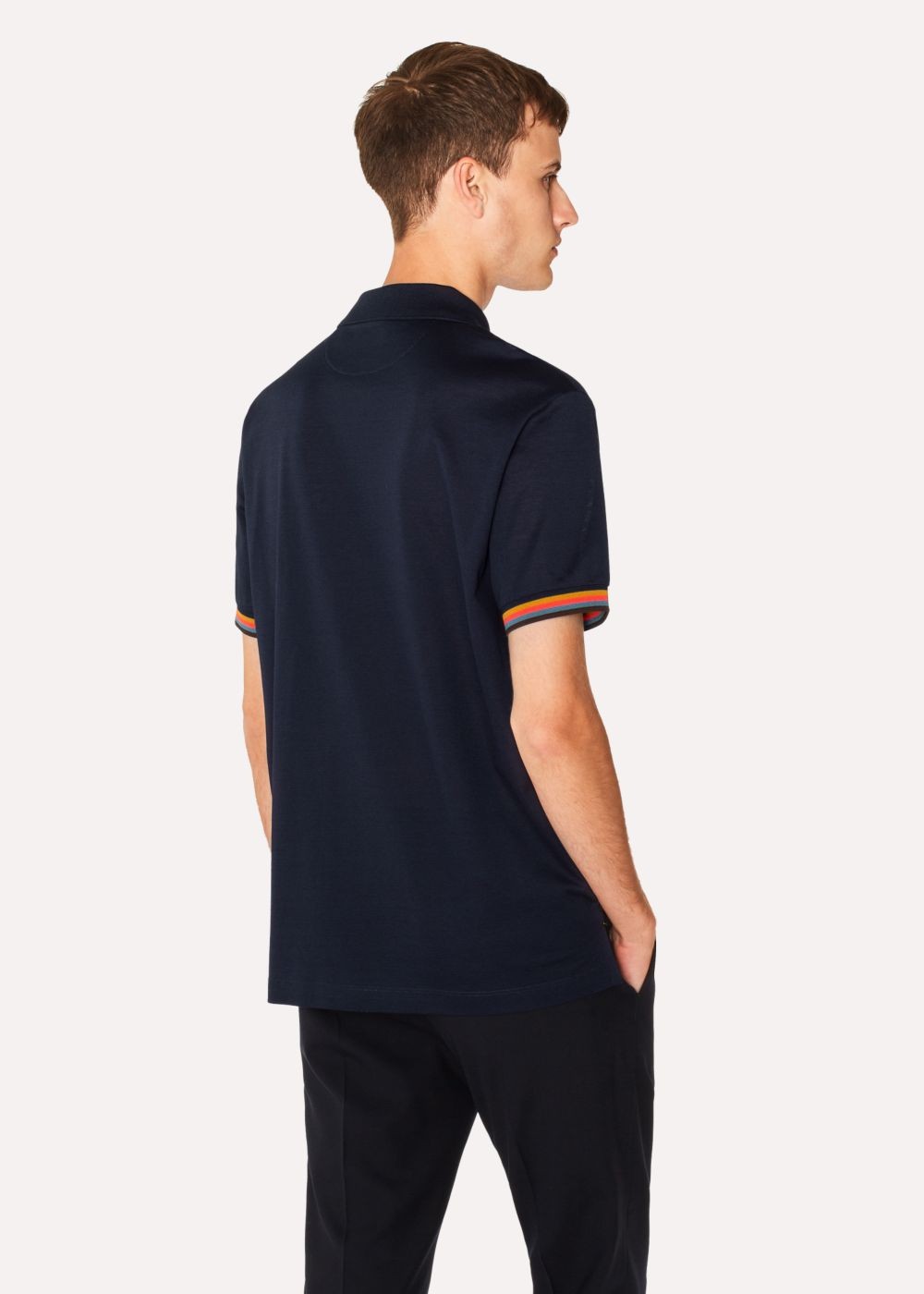 Paul Smith Men's Slim-Fit Navy Cotton-Piqué Polo Tee With 'artist Stripe' Details