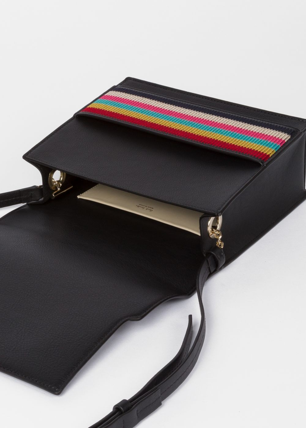 Paul Smith Women's Black Leather Cross-Body Bag With Multi-Coloured Stripe Embroidered Detail