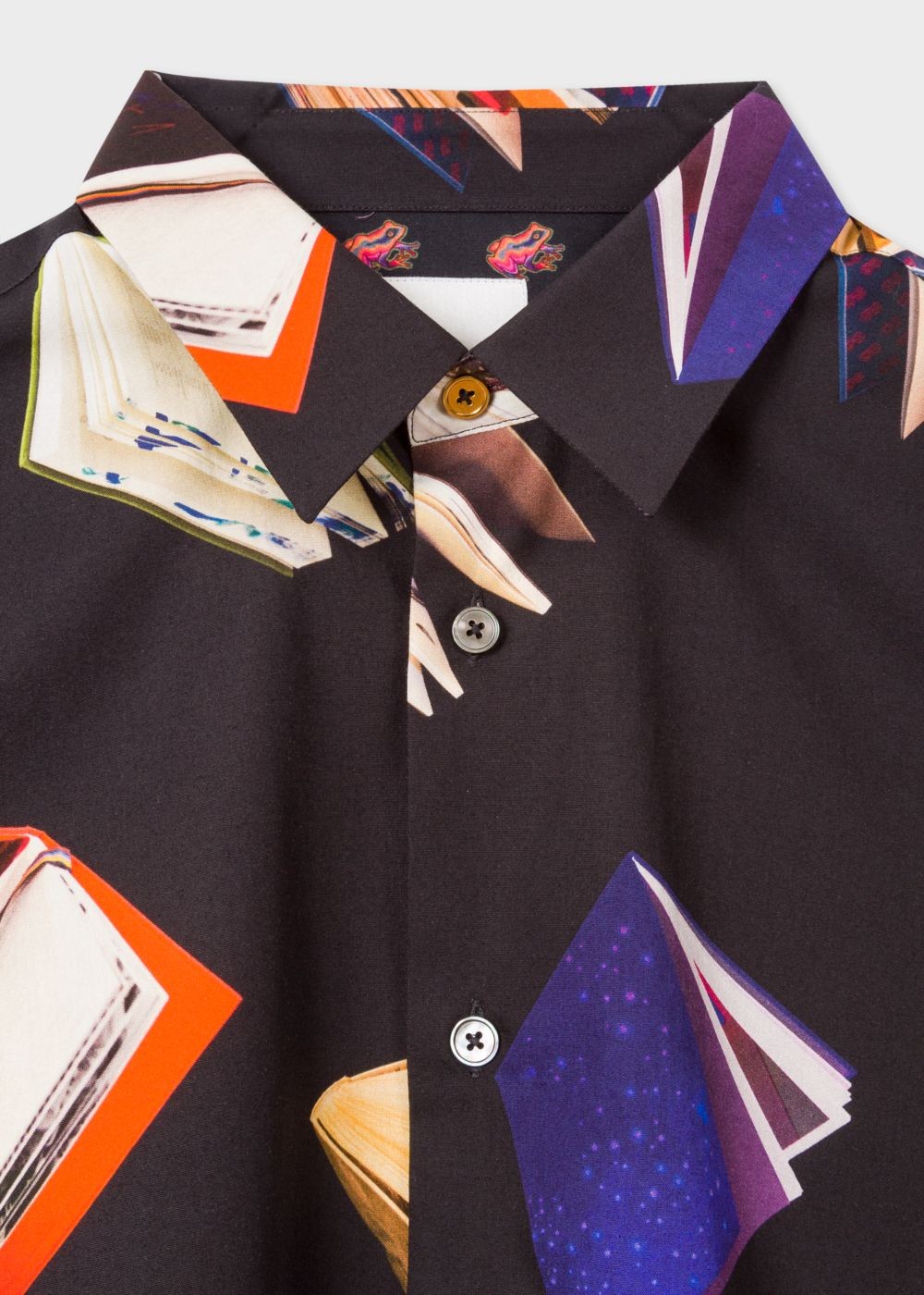 Paul Smith Mens's Slim-Fit Black 'books' Print Tshirt With 'artist Stripe' Cuff Lining