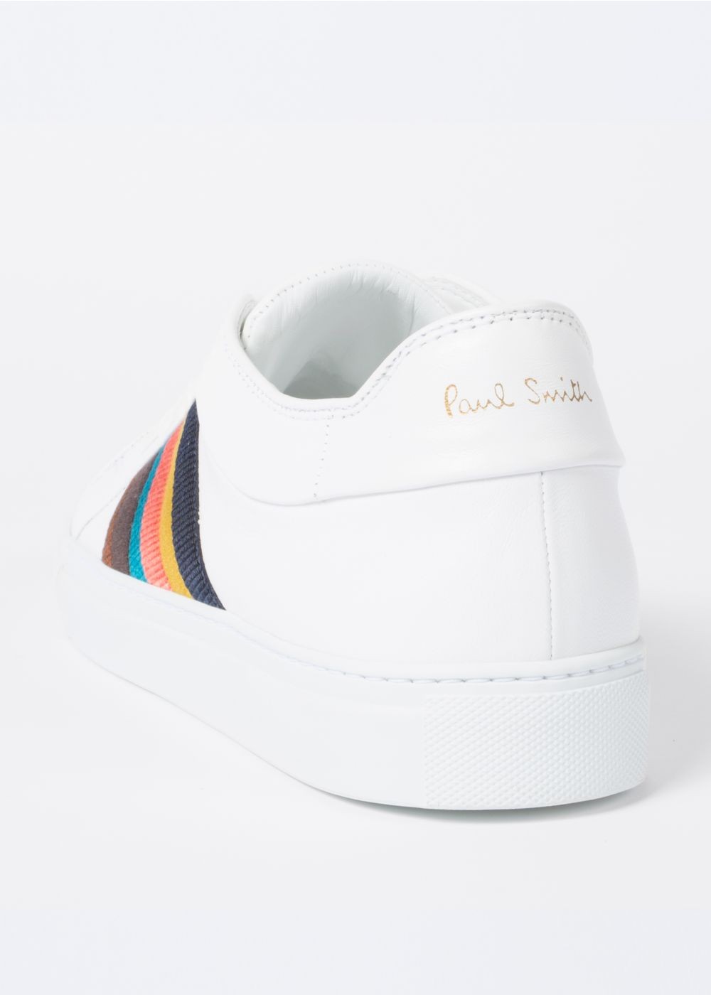 Paul Smith Mens's White Calf Leather 'ivo' Shoe With Artist Stripe Panels