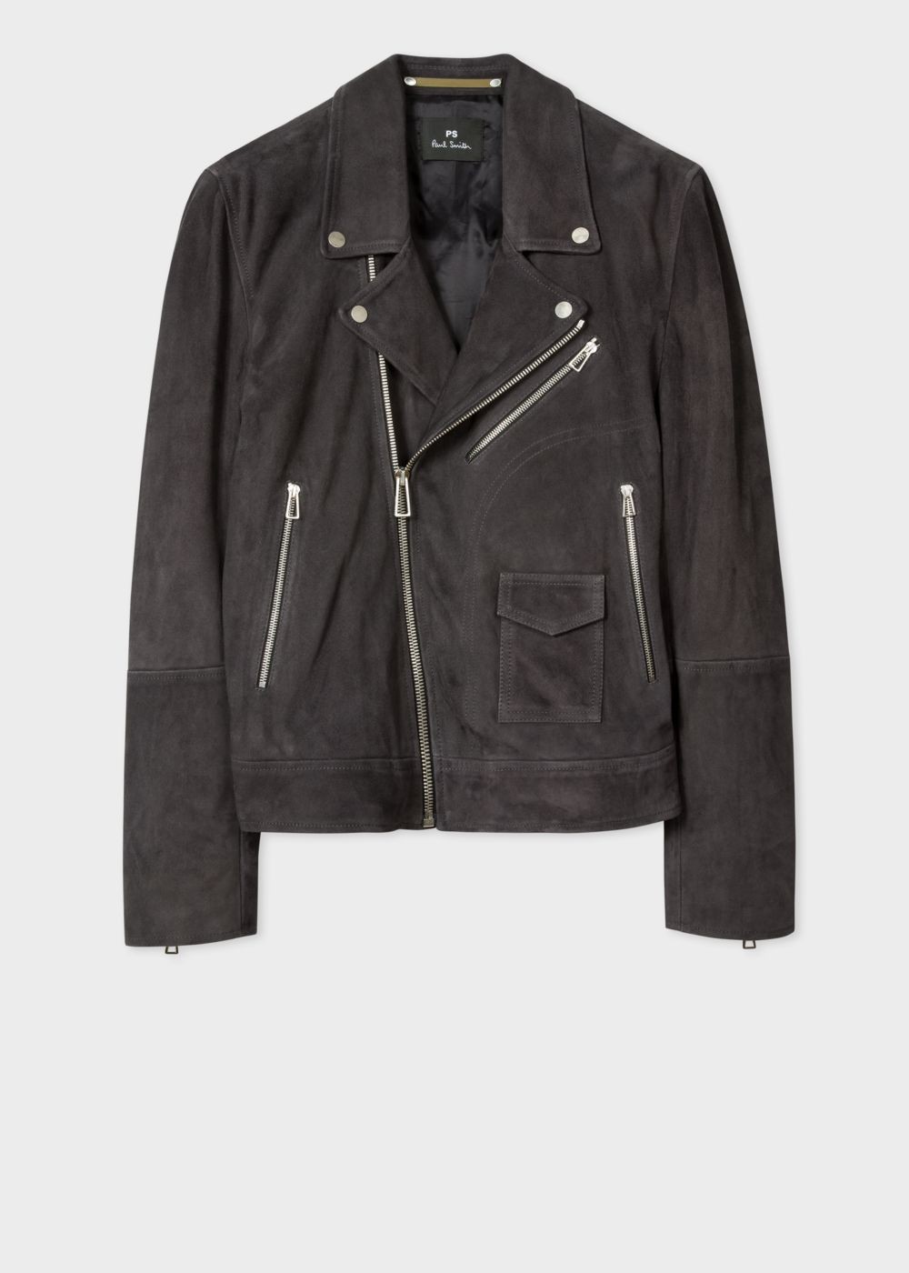 Paul Smith Men's Slate Grey Suede Leather Asymmetric-Zip Biker Coat