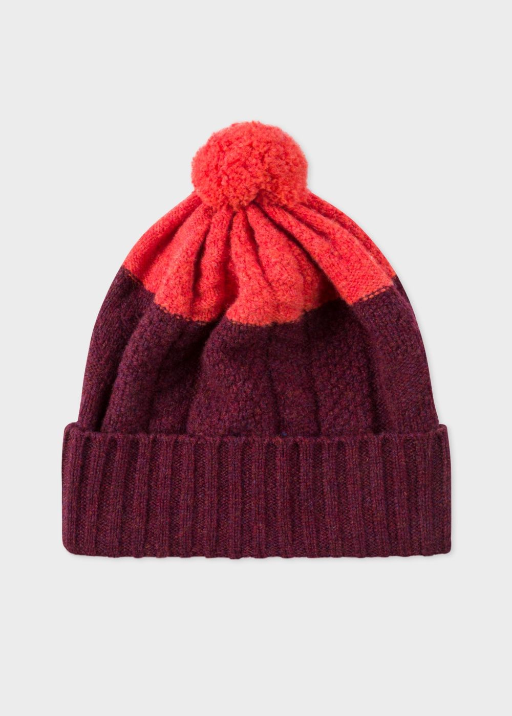 Paul Smith Mens's Burgundy Cable-Knit Wool Beanie Hats