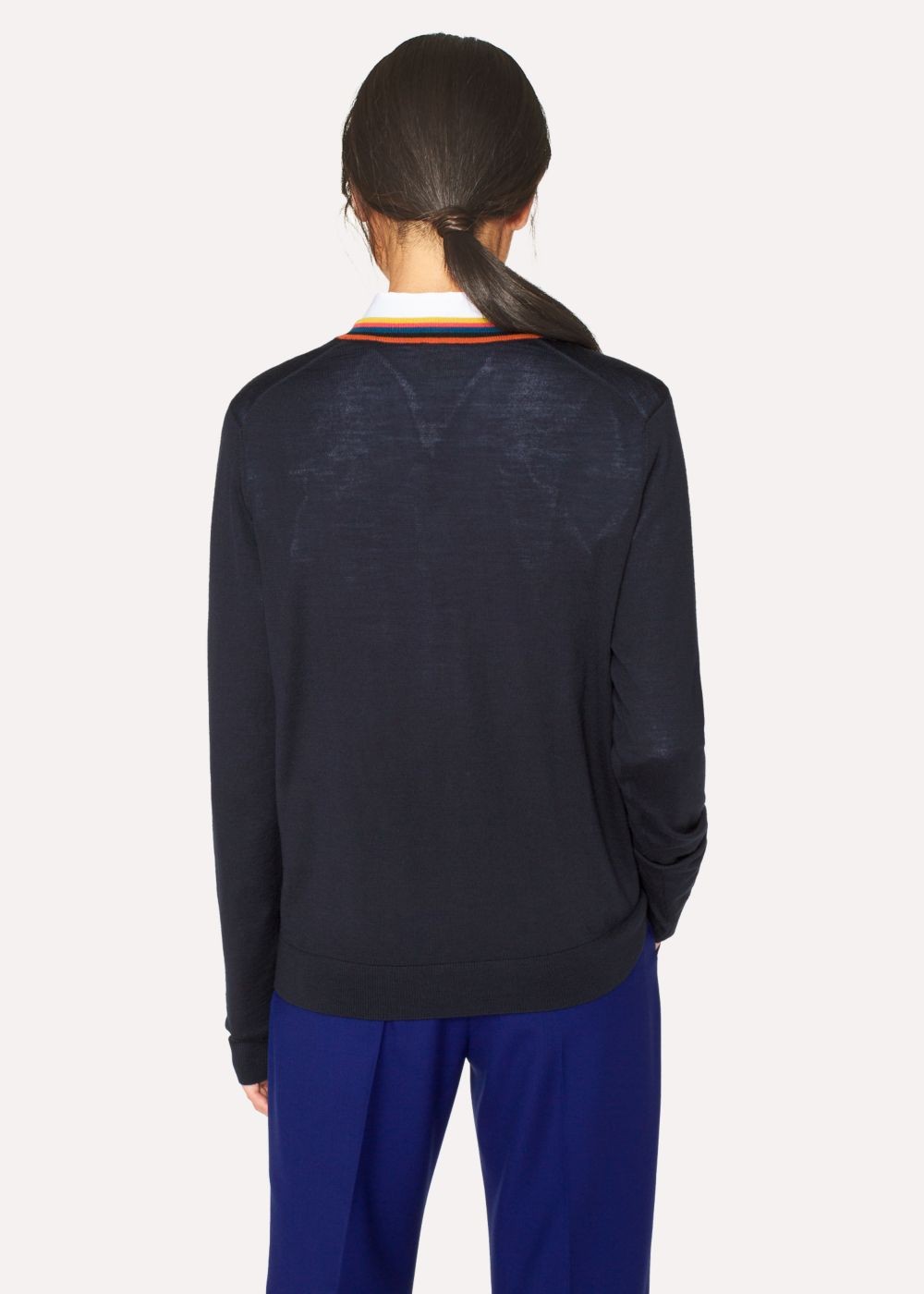 Paul Smith Lady's Dark Navy 'artist Stripe' V-Neck Wool Sweater