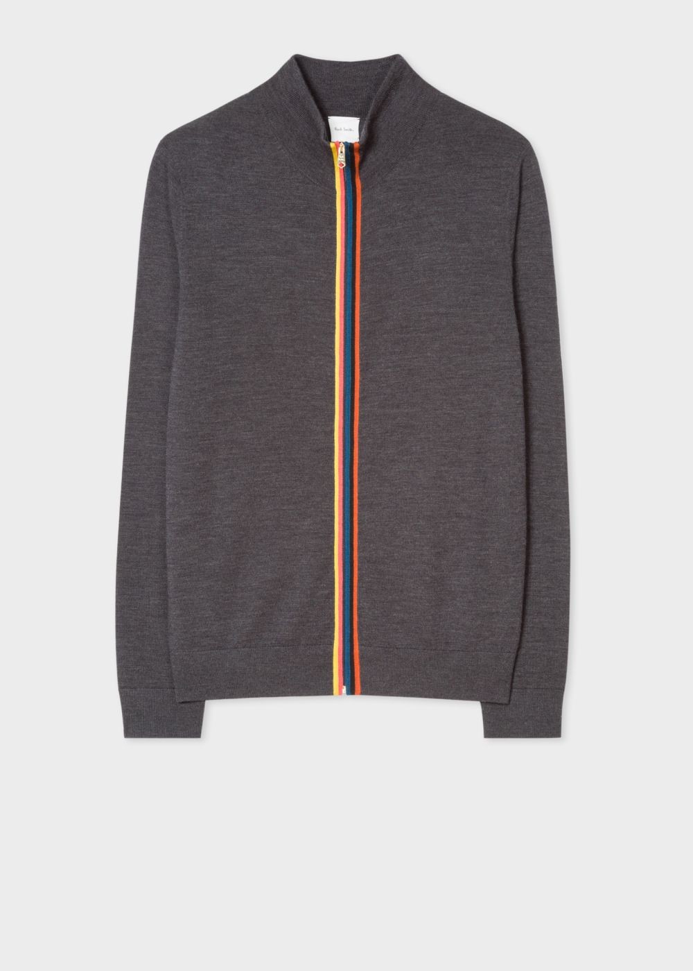 Paul Smith Men's Dark Grey Marl Wool 'artist Stripe' Zip-Through Cardigan Clothing