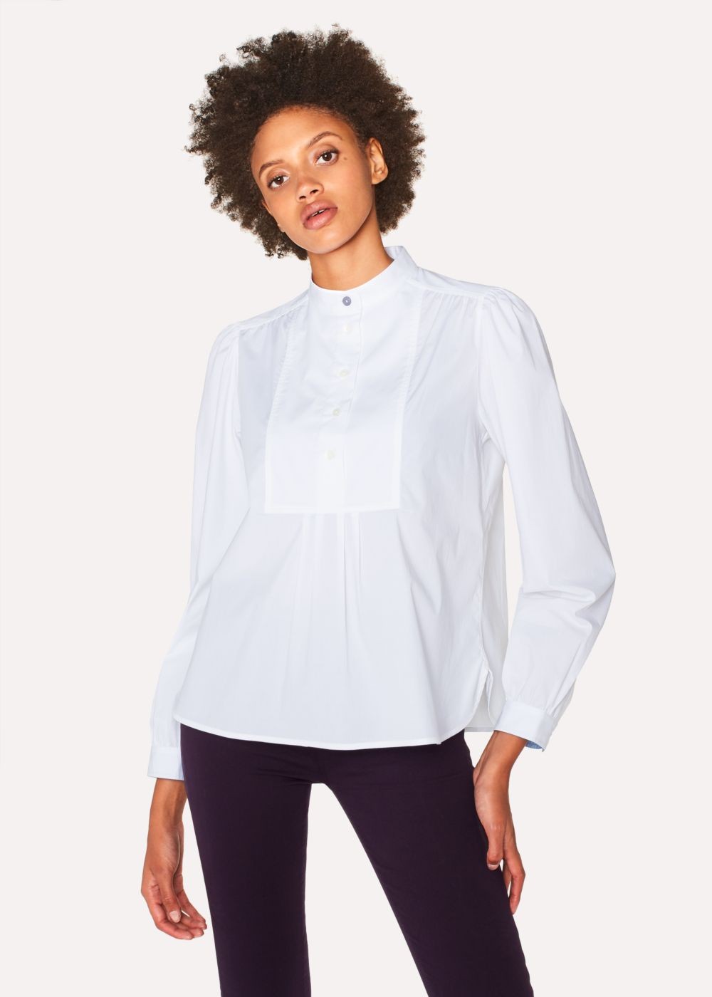 Paul Smith Women's White Band-Collar Stretch-Cotton T-Shirt