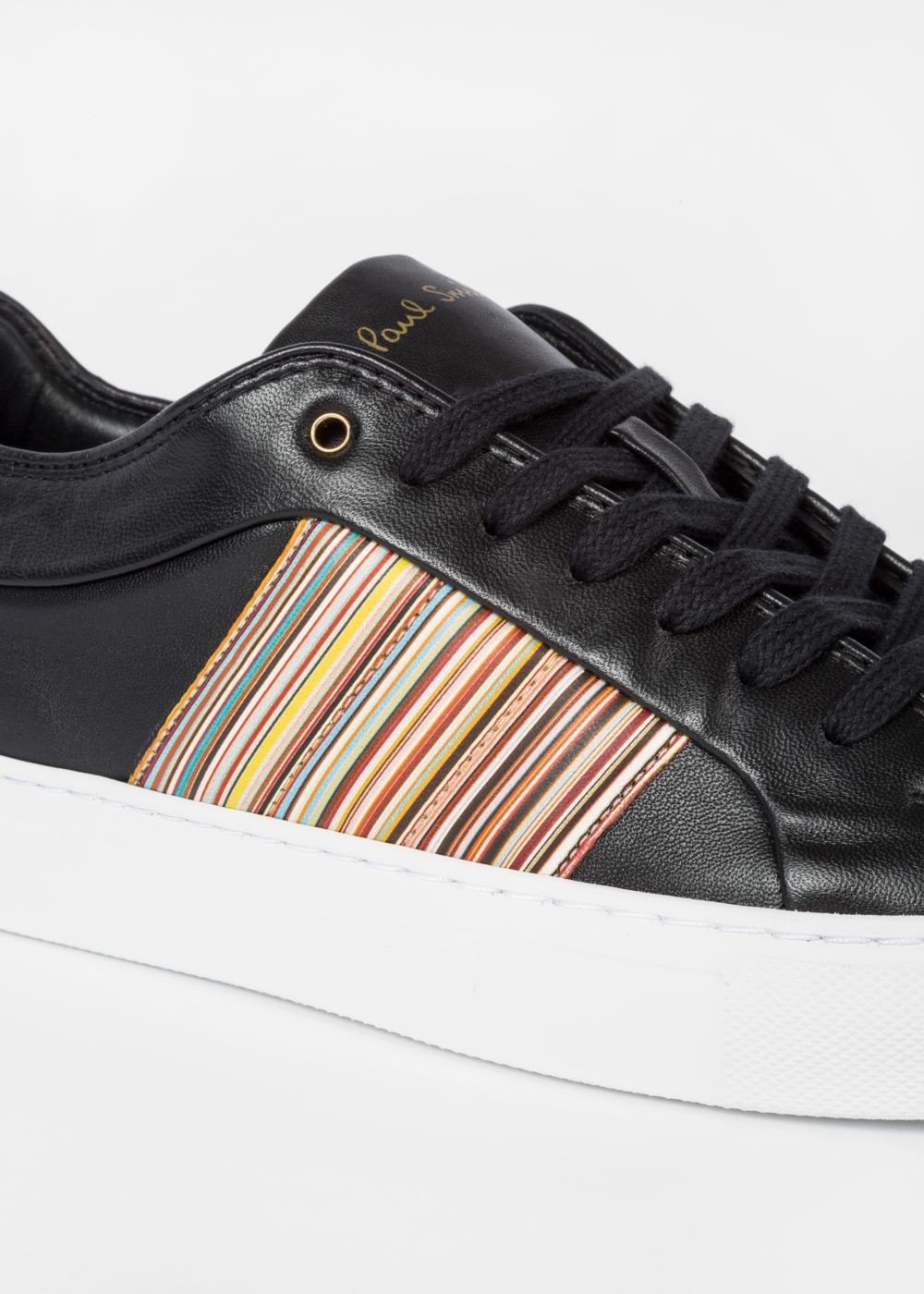 Paul Smith Men's Black Leather 'ivo' Sneaker With Signature Stripe Panels