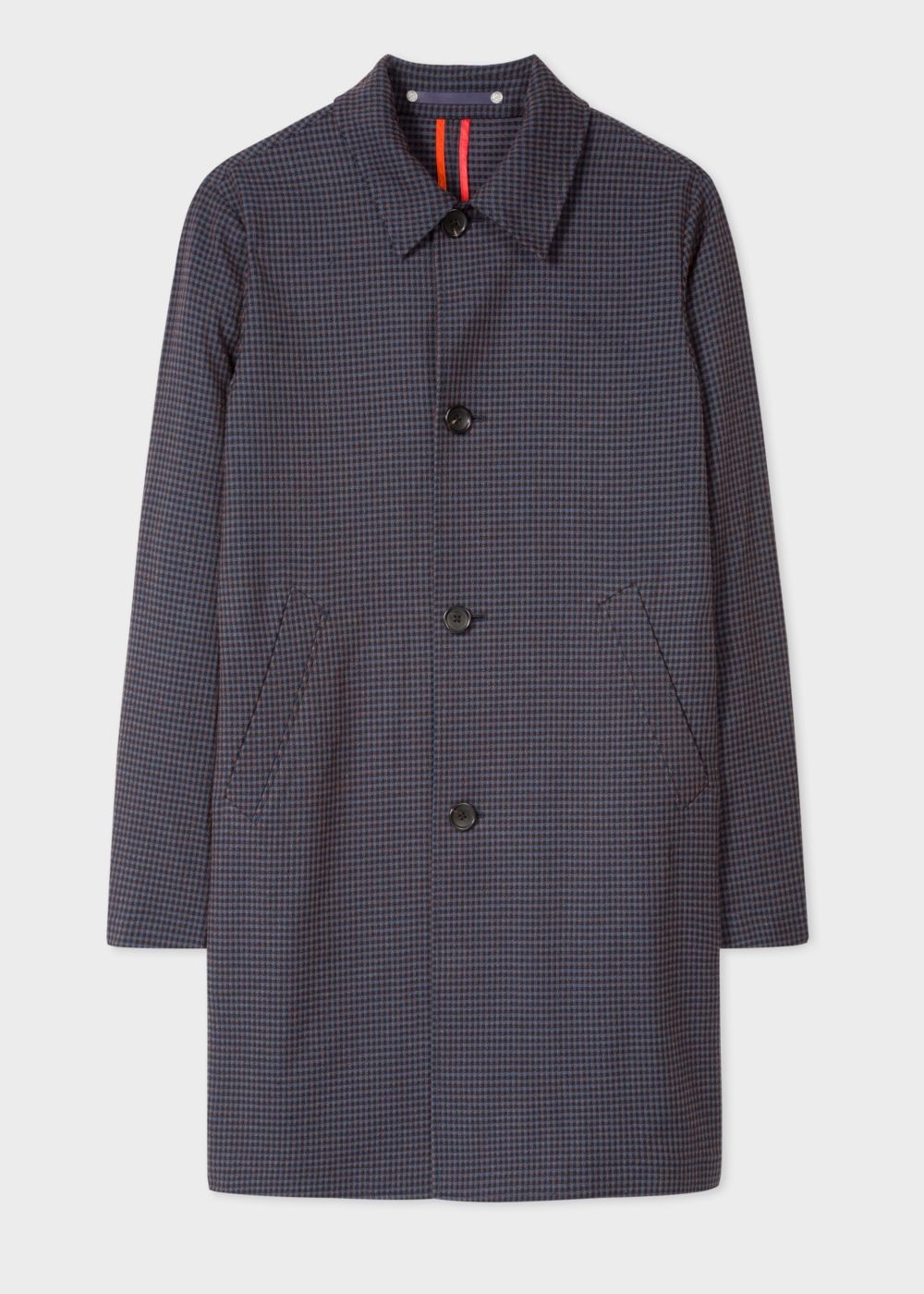 Paul Smith Men's Navy Houndstooth Cotton-Blend Unlined Mac Clothing