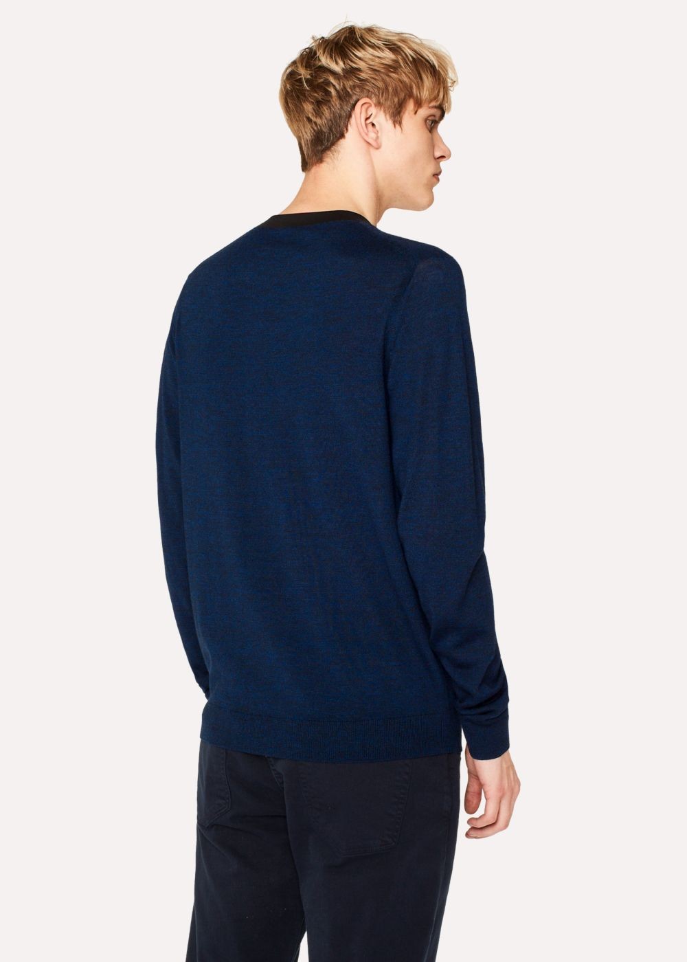 Paul Smith Men's Navy Marl Merino-Wool Sweater With Contrast Collar