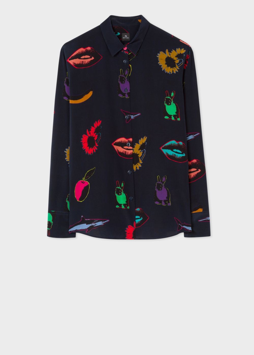 Paul Smith Women's Navy 'artful Lives' Print Silk Shirts