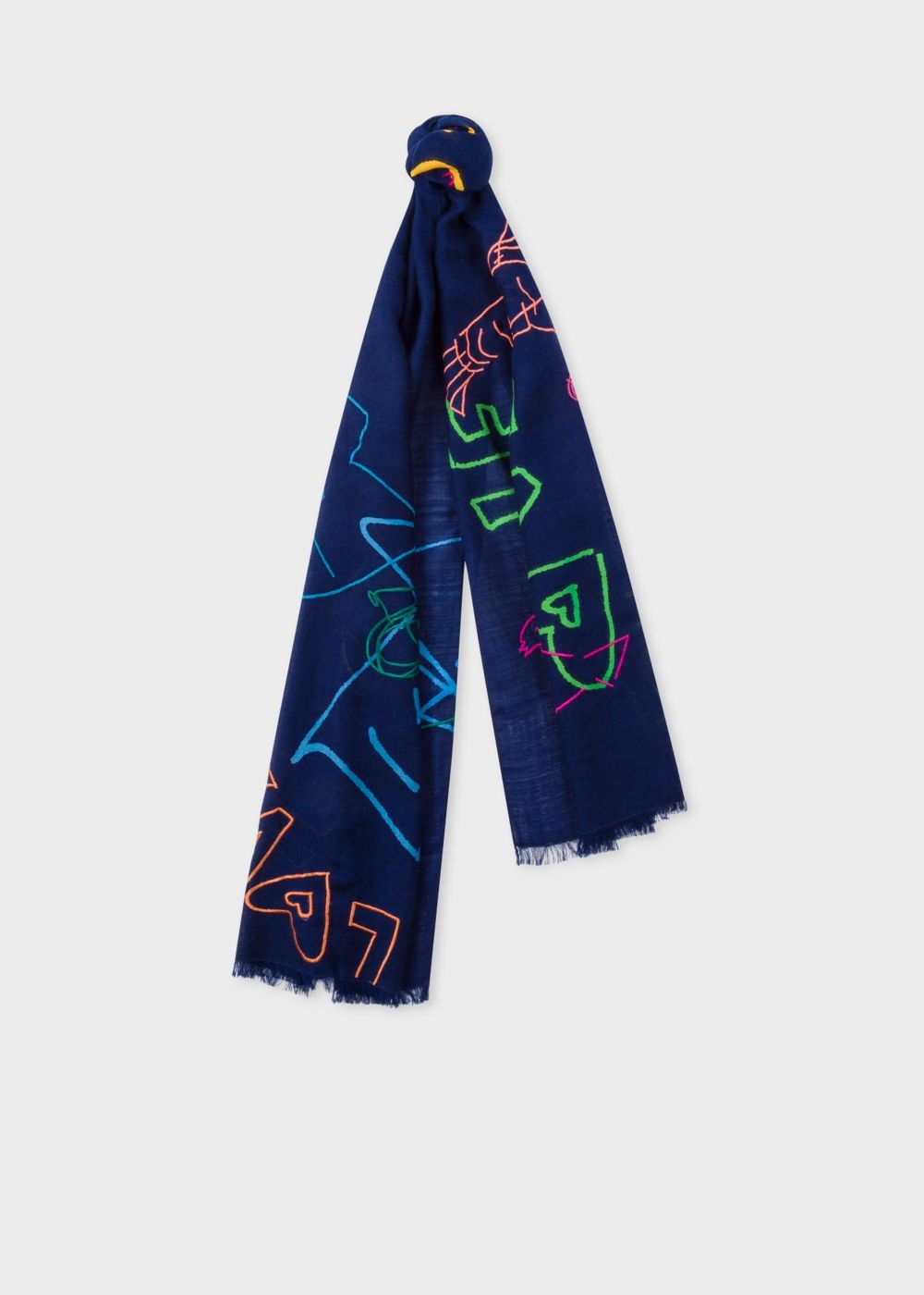 Paul Smith Men's Indigo 'paul's Sketchbook' Wool Scarf