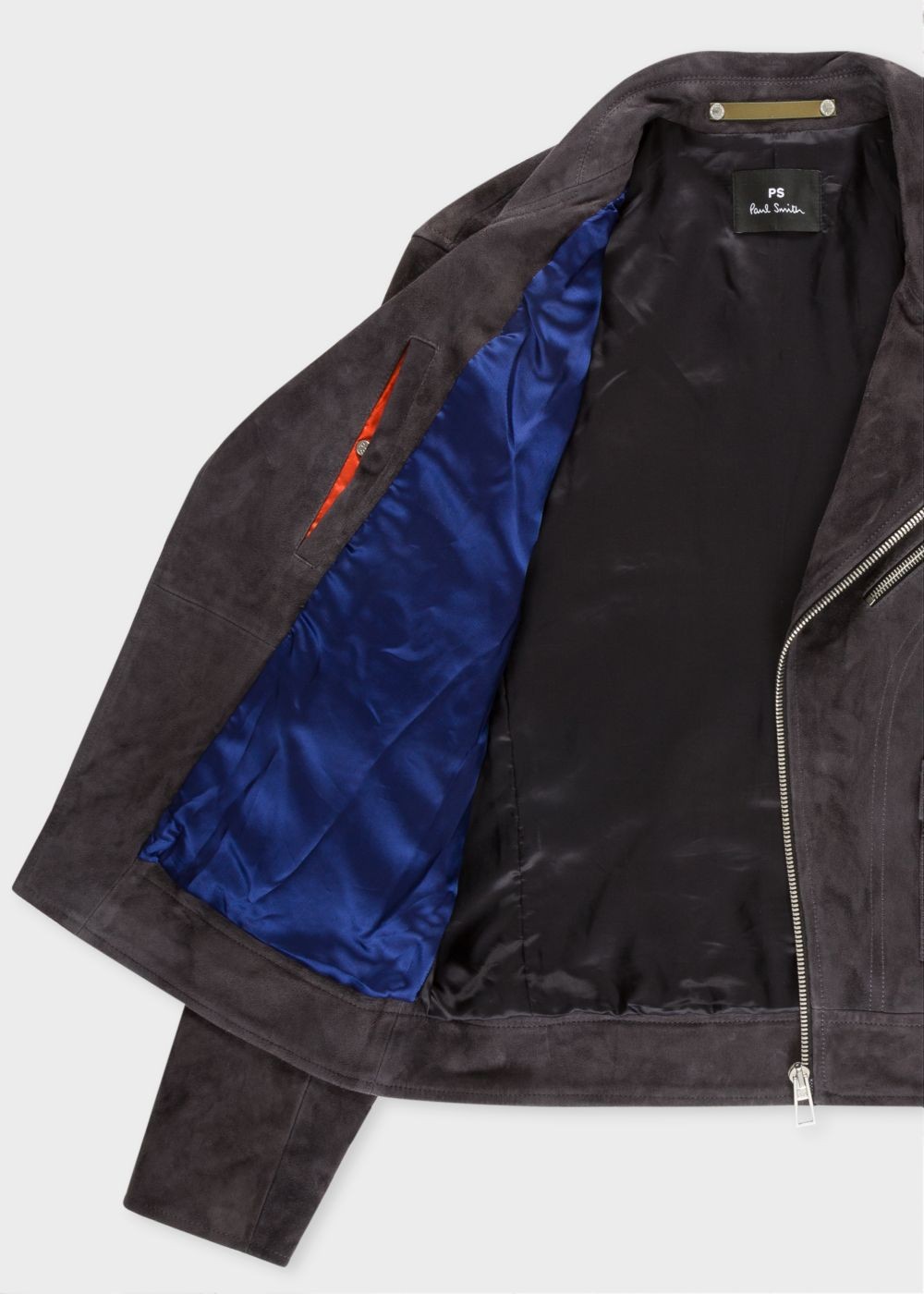 Paul Smith Men's Slate Grey Suede Leather Asymmetric-Zip Biker Coat