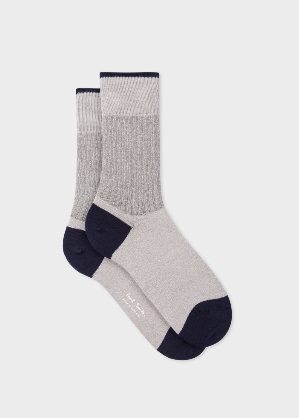 Paul Smith Women's Light Grey Socks With Ribbed Silver Detail