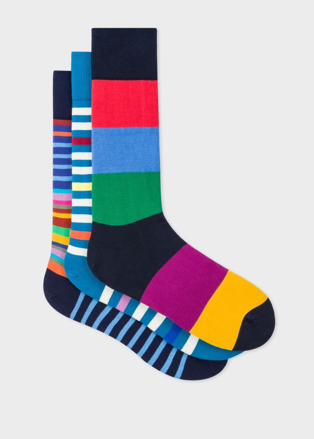 Paul Smith Mens's Blue Mixed-Stripe Socks Three Pack