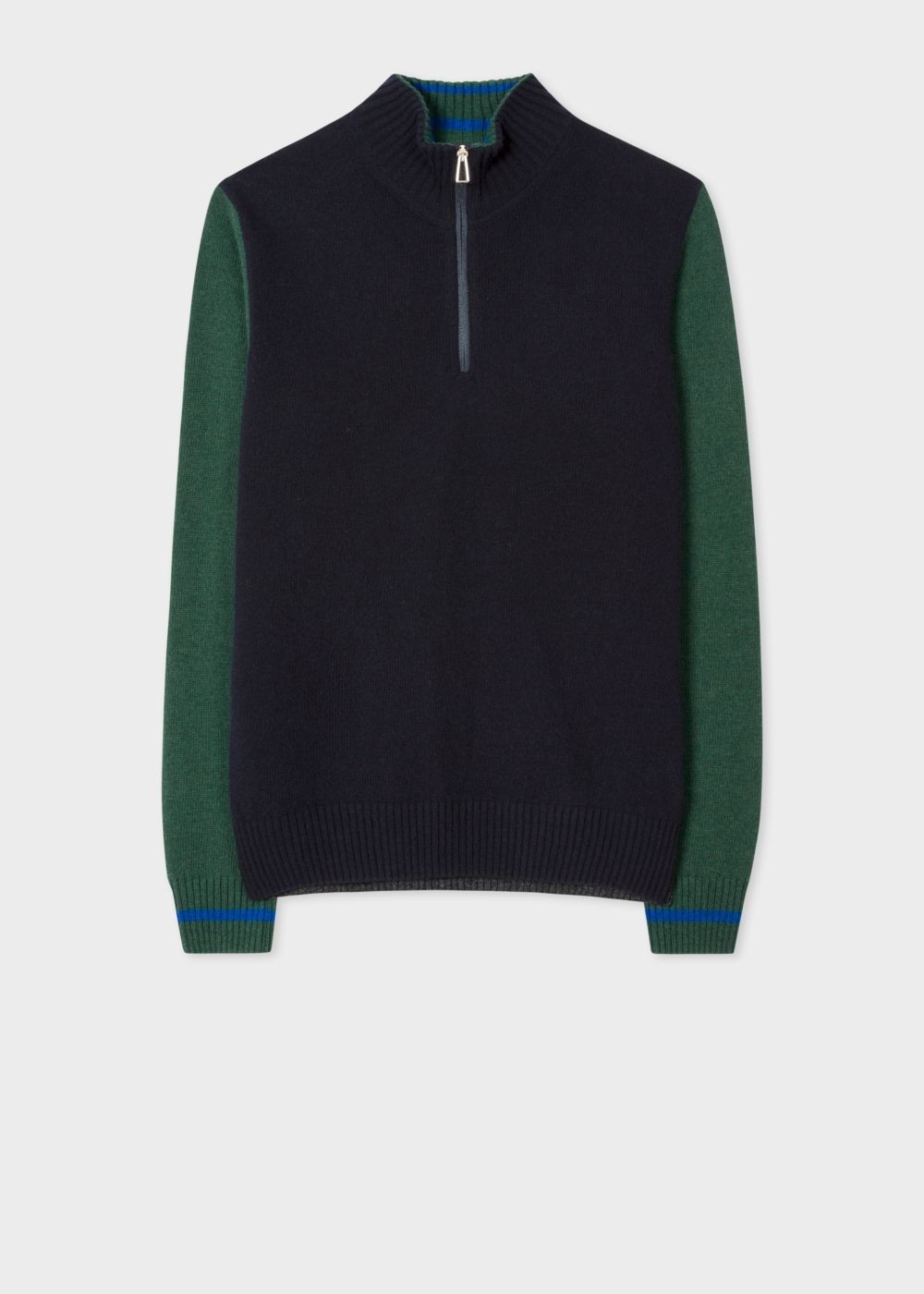 Paul Smith Mens's Navy And Green Funnel Neck Half-Zip Sweater