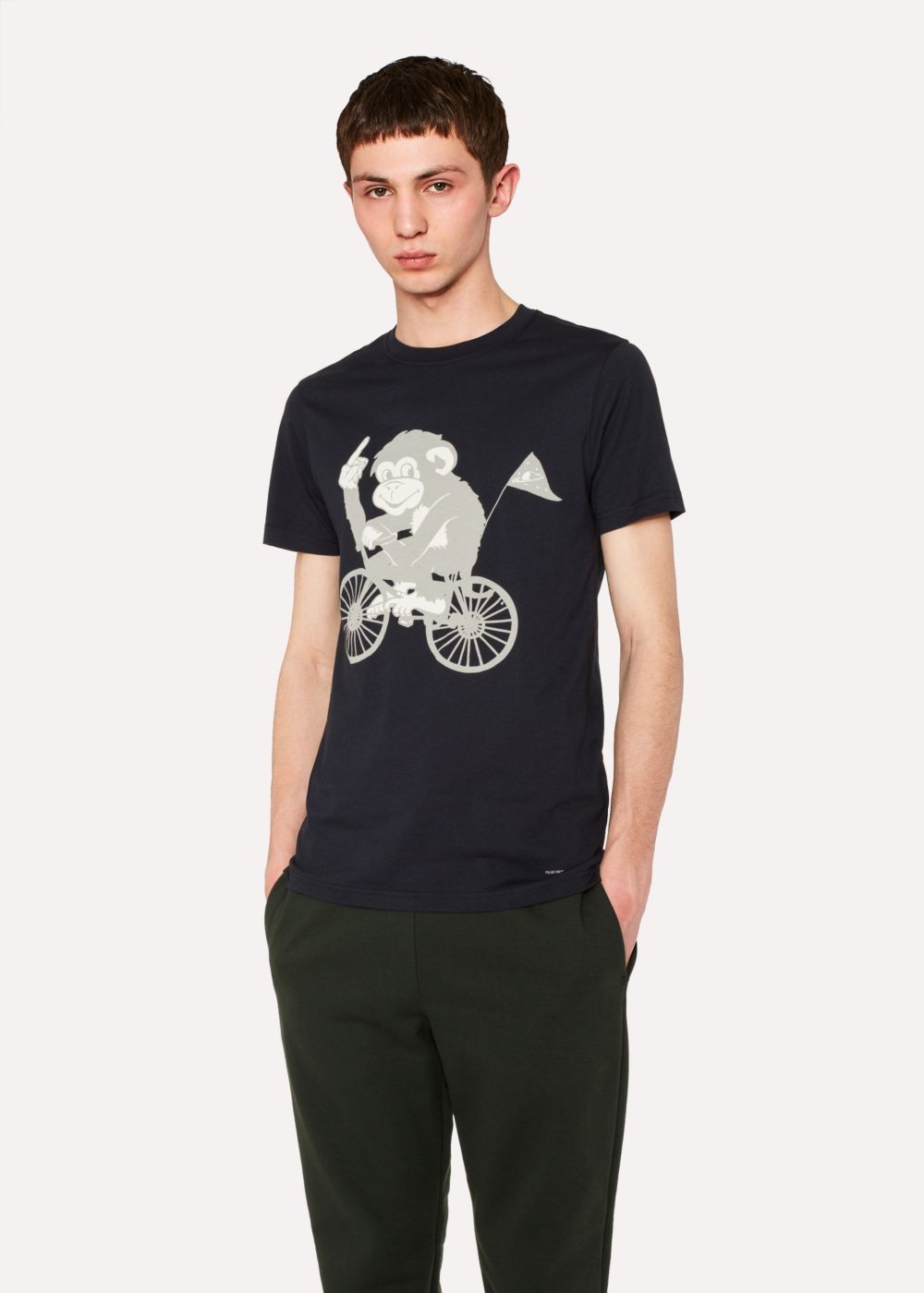 Paul Smith Men's Slim-Fit Navy 'cycling Monkey' Print Tshirt